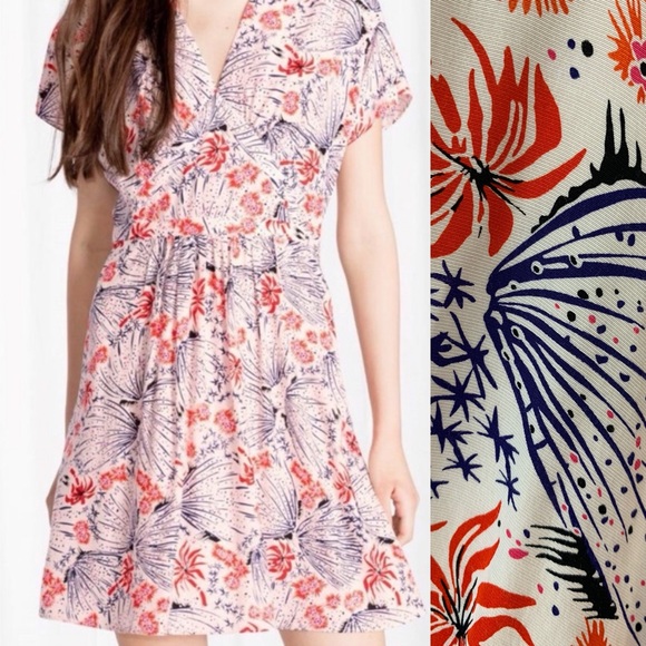 & Other Stories Dresses & Skirts - & Other Stories Floral Shinjuki Blue Red V-Neck Asian Inspired Mini Dress Size 6
